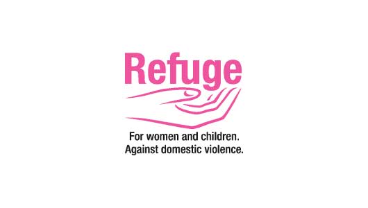 Refuge Logo that reads 'For women and children against domestic violence'